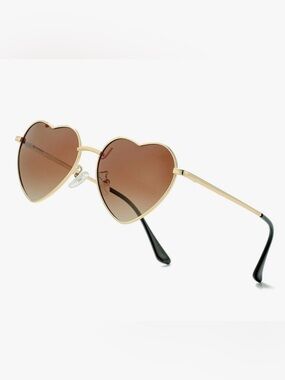 🆕 Gold Heart-Shaped Sunglasses with Brown Lenses - Women Accessories